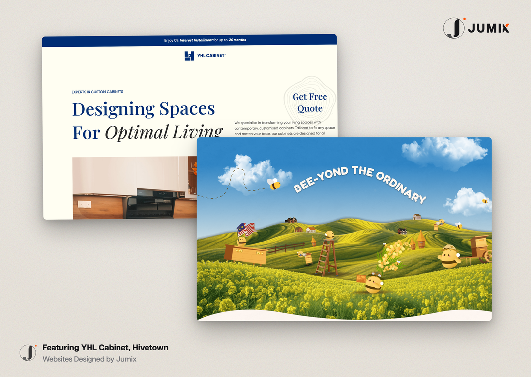 Jumix branding client showcase, YHL Cabinet and Hivetown websites