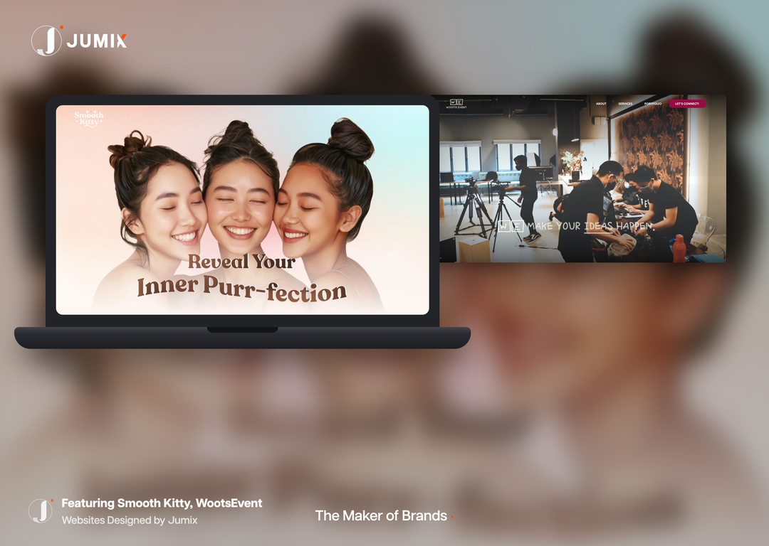 Jumix client brand identity examples on laptop screens